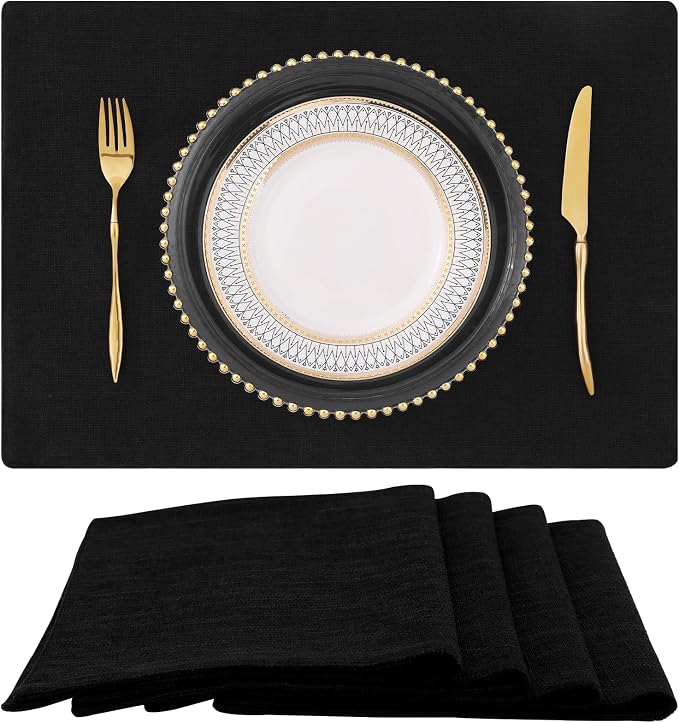 Faux Cotton Linen Placemats Set of 4, Cloth Washable Farmhouse Dining Table Mats by homing