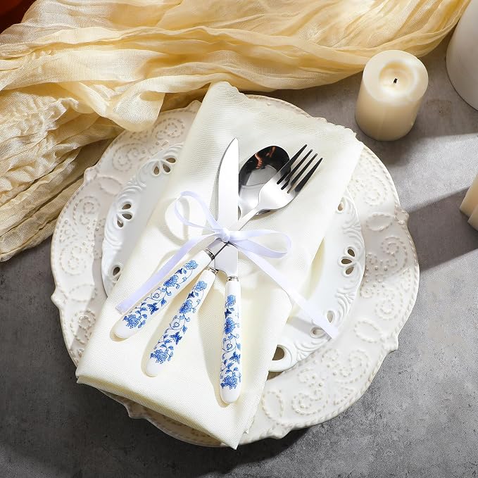10 Pcs Chinoiserie Silverware Set Blue and White Porcelain Silverware Christmas - Image 3