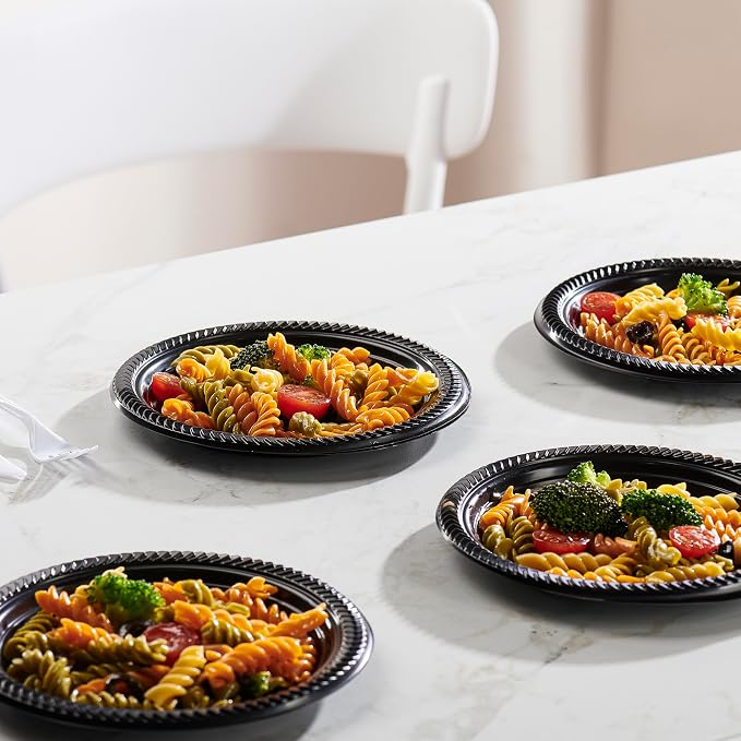 PLASTICPRO 200 PCS Black Plastic Plates Light Weight 7 Inch Plastic Dinner - Image 3