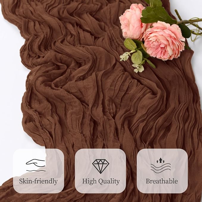 12 Pack Brown Cheesecloth Table Runner 17x108 Inch Semi Sheer Boho Gauze Cheese - Image 7