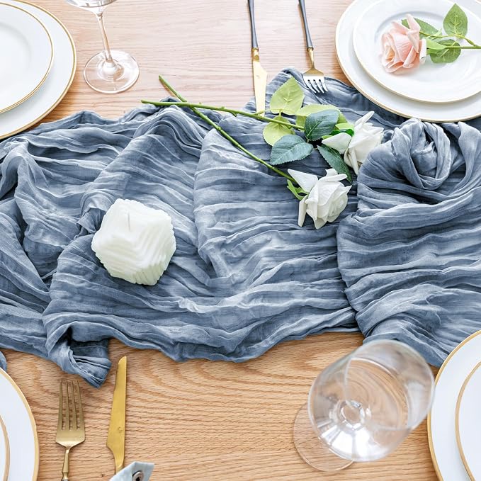 Cheesecloth Table Runner Dusty Blue 10FT Boho Gauze Table Runners | 120 Inch - Image 5