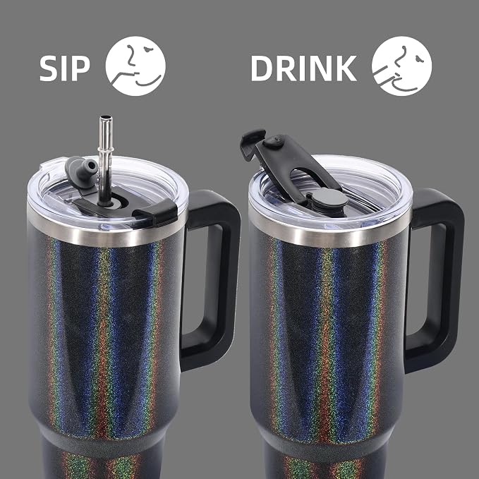 30 oz Shiny Tumbler with Handle and Straw, Stainless Steel Tumbler with Lid and - Image 3