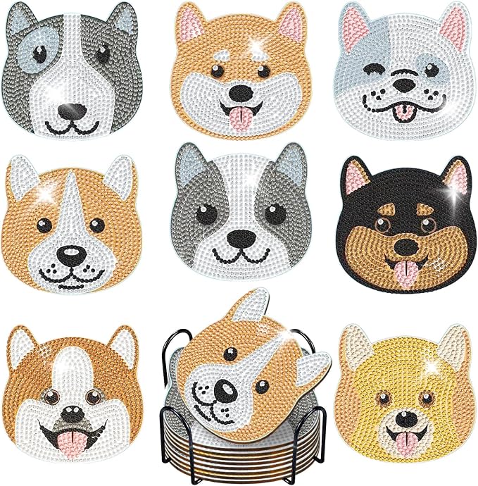 8 pcs Diamond Painting Coasters | Diamond Art Coasters | Dogs Diamond Art by LGANHAPY