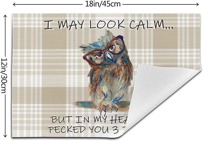 Funny Owl Placemats Set of 4, Cute Buffalo Plaid Table Mats, Heat Resistant - Image 4