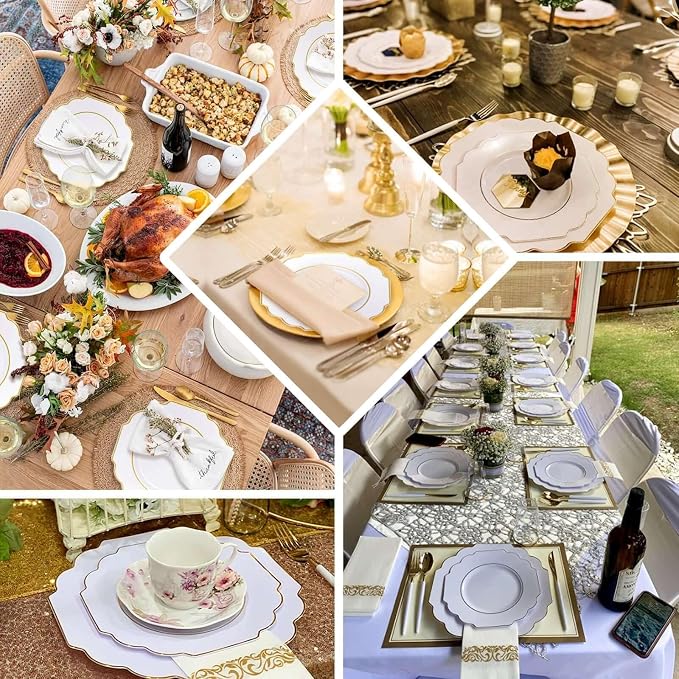 Cinnamon Rose Hard Plastic Dinner Plates, 50 Pack 11" Disposable Round Baroque - Image 5