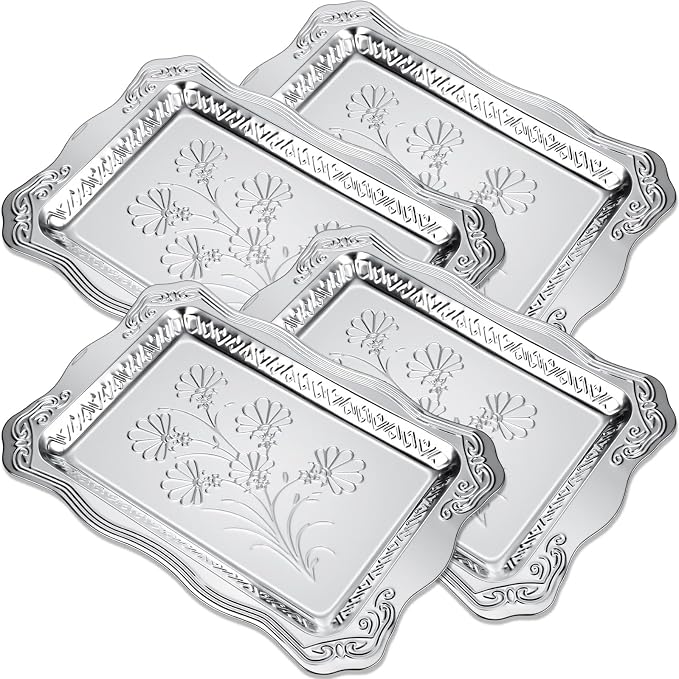 4 Pack 18.9" x 12.8" Large Silver Serving Trays by Ferrochef