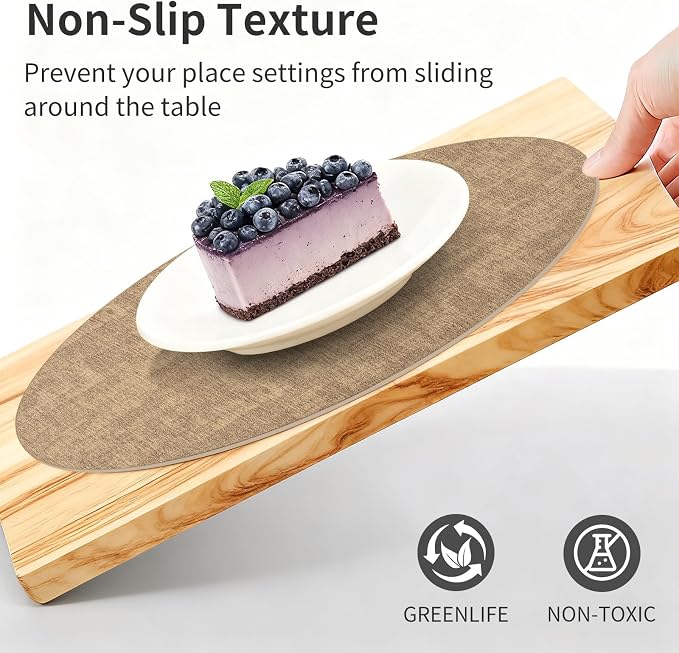 Maxpearl Faux Leather Round Placemats Set of 6, 13.8 inch, Heat Resistant - Image 5