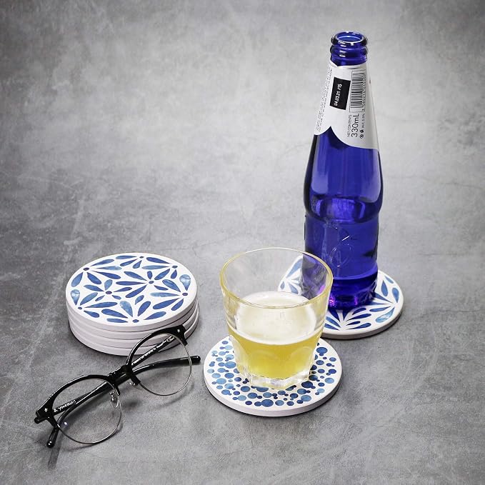 AD Set of 6 Coasters for Drinks Absorbing Round Ceramic Stone Coaster - Image 7