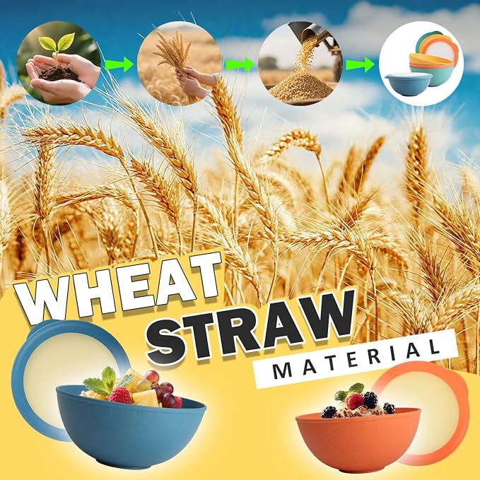 Wheat Straw Bowls Set with Lids, Unbreakable 40 OZ Cereal Bowls Set of 4 - Image 5