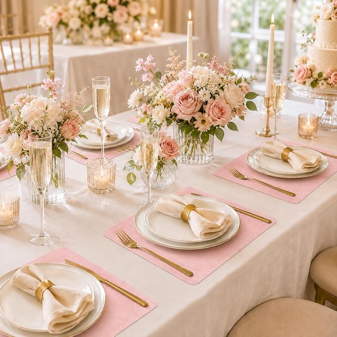 Maxpearl Faux Leather Placemats Set of 4, Peachy Pink | Waterproof - Image 7