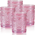 abrwyy Pink Glassware set of 4, Vintage Drinking Glasses, 10oz Pink Heavy Duty by abrwyy