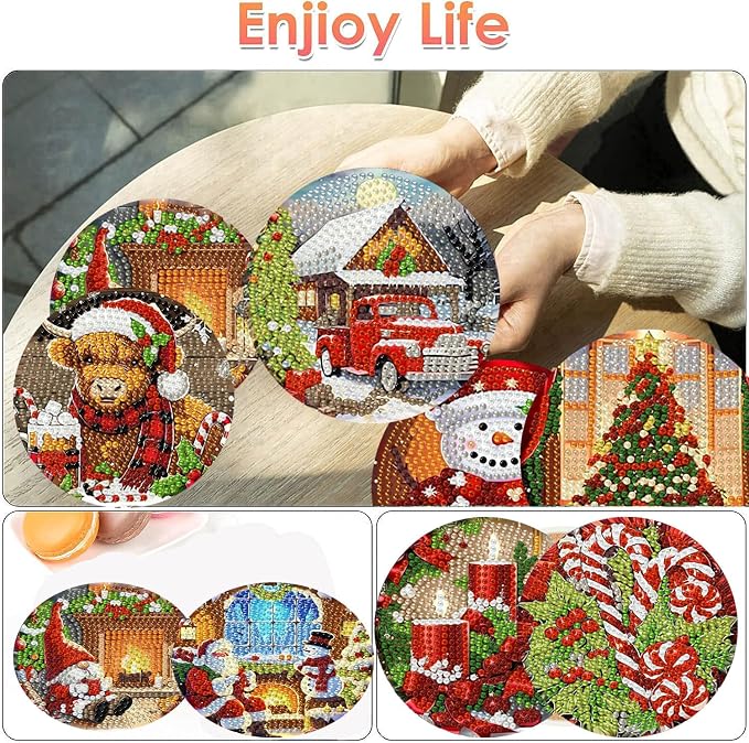 ijbnhd 8 Pack Christmas Diamond Art Coasters Kits - Image 2