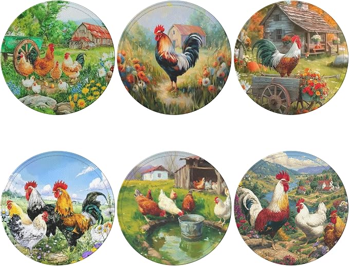 Rooster Coasters Leather Round Drink Coasters 6 Pcs Set - Image 2