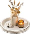 Hanobe Decorative Tray for Coffee Table: 11.8" Round Whitewashed Wood Tray for by Hanobe