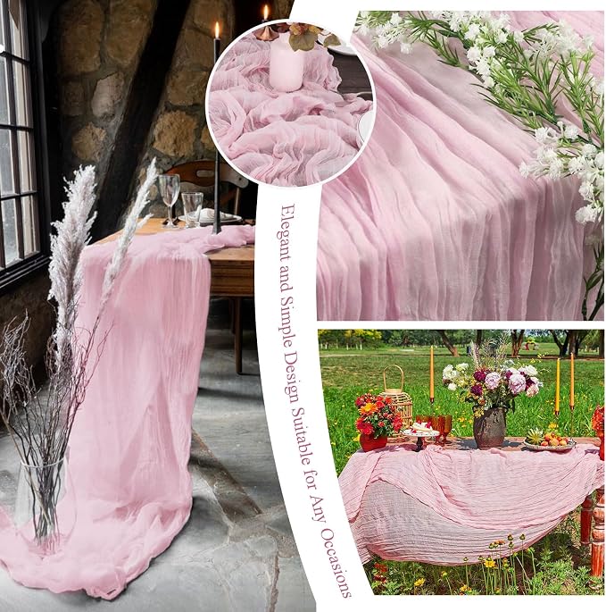 20 Pack Light Pink Cheesecloth Table Runner 10FT Long Boho Gauze Fabric Table - Image 7