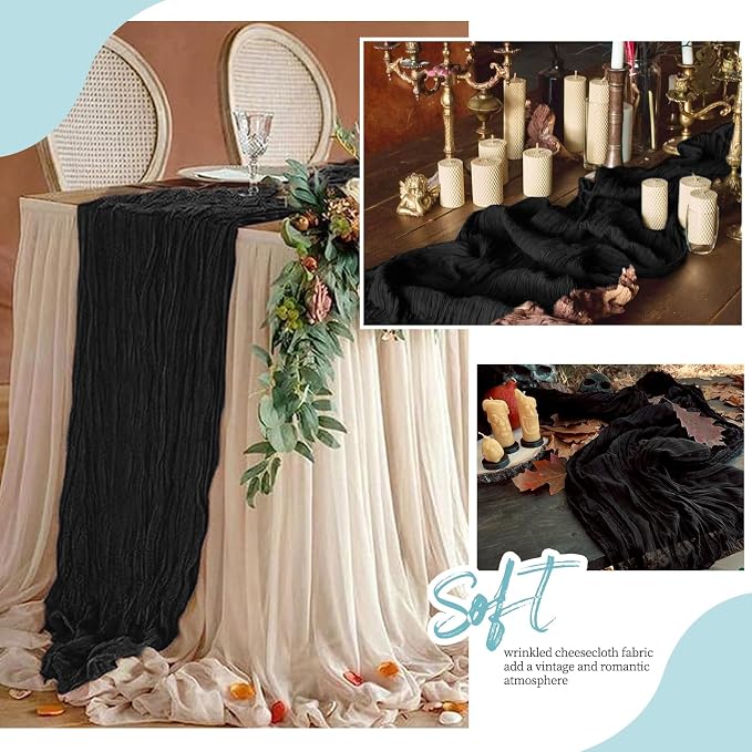 12 Pack Black Cheesecloth Table Runner 17x108 Inch Semi Sheer Boho Gauze Cheese - Image 6