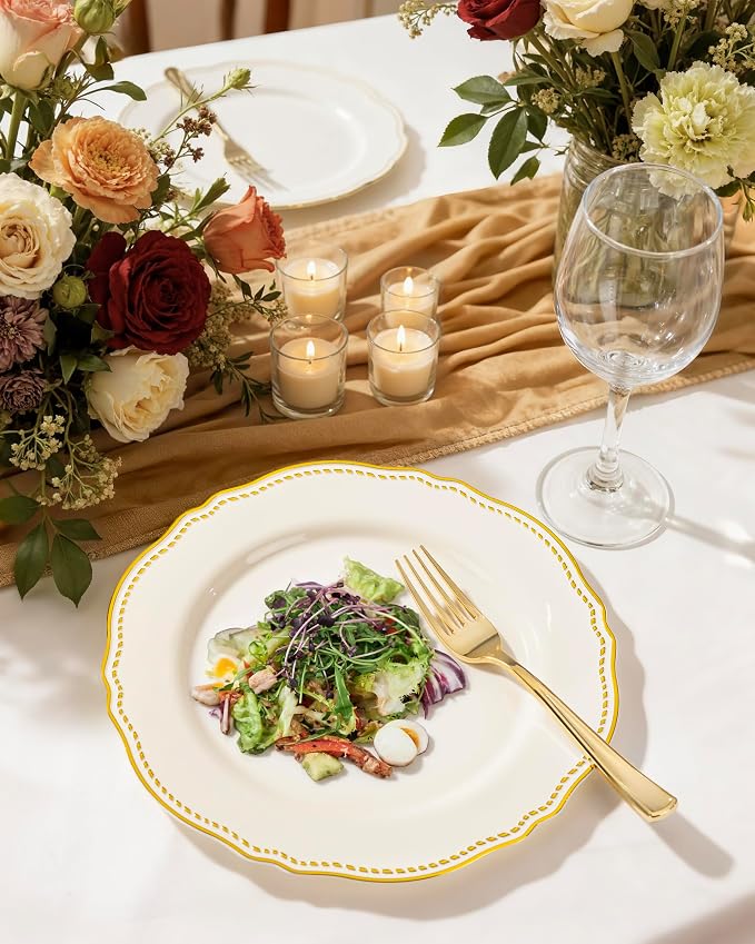 60 Pcs Ivory Gold Dinner Plates - Image 5