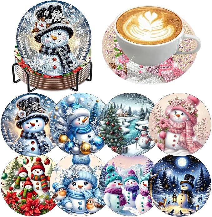 ijbnhd 8 PCS Christmas Diamond Art Coasters Christmas Snowman 4x4 inch | by ijbnhd