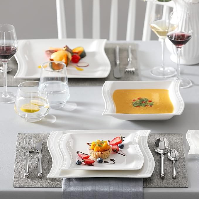 MALACASA Ivory White Dinnerware Sets, 30-Piece Porcelain Plates and Bowls Sets - Image 5