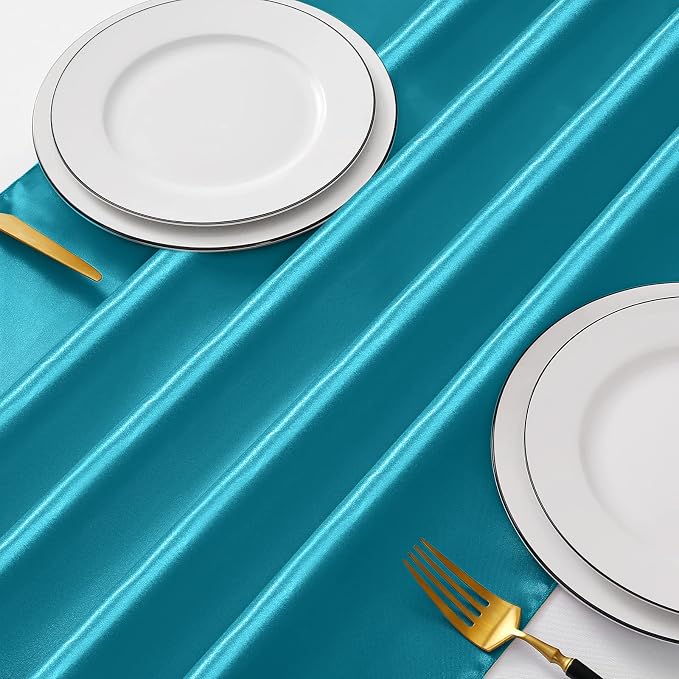 Manyshofu Teal Blue Satin Table Runner 12x72 - Image 2