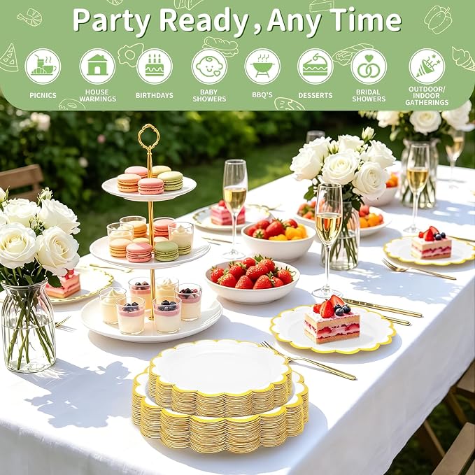 50 Pcs White Paper Plates Disposable, Dessert Cake Plates, - Image 3