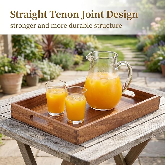 2Pack Acacia Wooden Serving Tray17x12 Nesting Ottoman Trays - Image 4