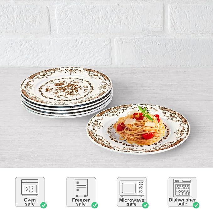 Dinner Plates, 10.5 inch Rose Floral Plate, Microwave Safe - Image 4