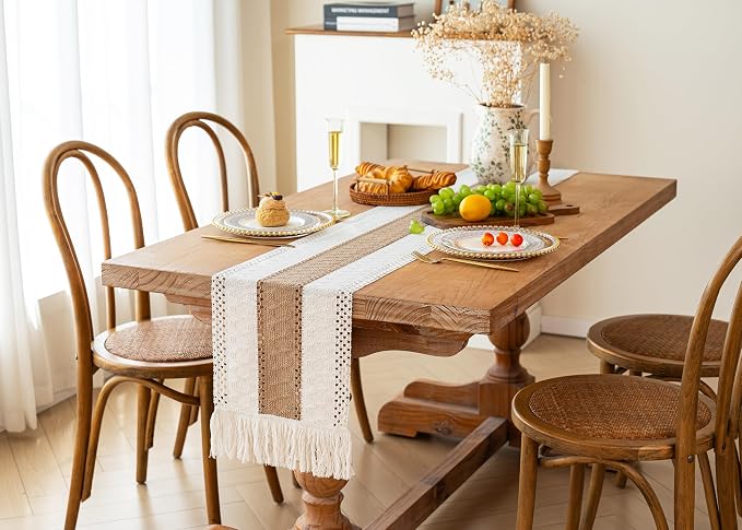 Boho Table Runner for Fall Home Decor 12x72 Burlap - Image 5