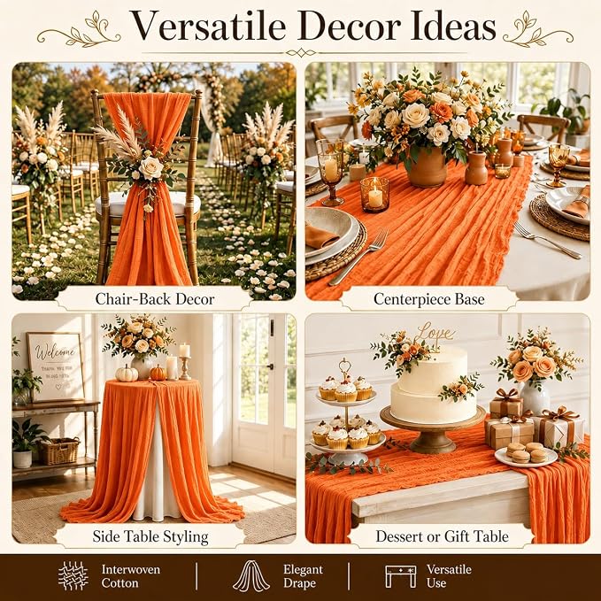 10 Pack Orange Cheesecloth Table Runner 22 x 120 Inch Gauze Table Runner | 10FT - Image 6
