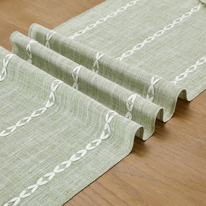 Wracra Rustic Linen Table Runner, Sage Green Table Runners 108 inches Long | - Image 2