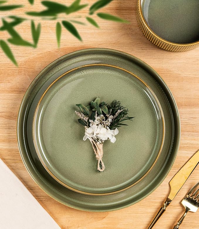 Ceramic Dinnerware Set for 4, 16-Piece Plates and Bowls Set | Lightweight - Image 3