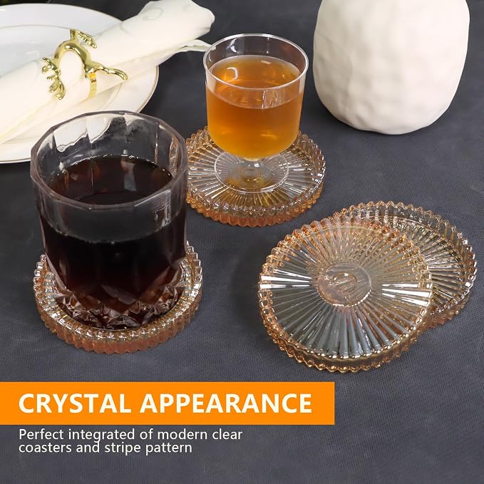 VIBRATITE 4 Inch Glass Coasters Set of 4, Amber Round Drink Coasters | - Image 4