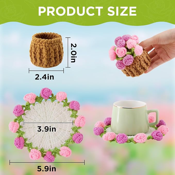 Crochet Flower Coasters, Handmade Bouquet Coasters - Image 2