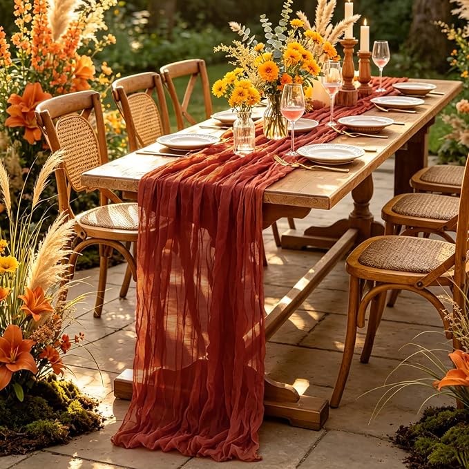 6Pcs Fall Table Runner, 10FT Thanksgiving Cheesecloth Table Runner 35*120inch - Image 7