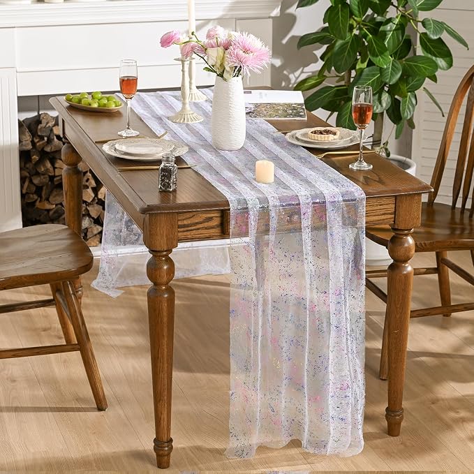 Artoid Mode 6PCS Colorful Gold Gauze Table Runner 120 Inch 10FT, Glitter - Image 4