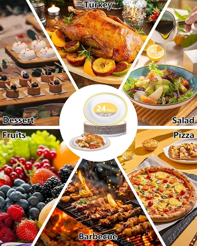 YOUBET 24PCS Gold Oval Plastic Plates - Image 6
