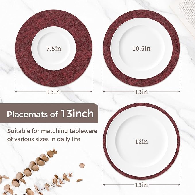 13"Round Placemats Set of 4, Reversible Faux Leather Heat Resistant Table Mats - Image 2