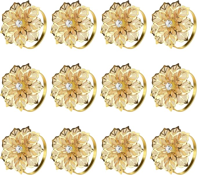 KPOSIYA Flower Napkin Rings Holder Metal Black Napkin Rings Set of 50 by KPOSIYA