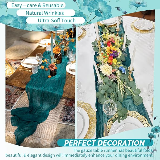 Showgeous 30 Pack Teal Cheesecloth Table Runner, 17 x 108 Inches | Boho - Image 6