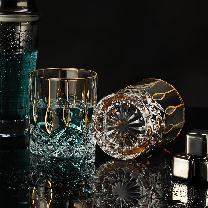 GLASKEY Gold Rim Whiskey Glasses Set of 2, Crystal Old Fashioned Glasses-Luxury - Image 3