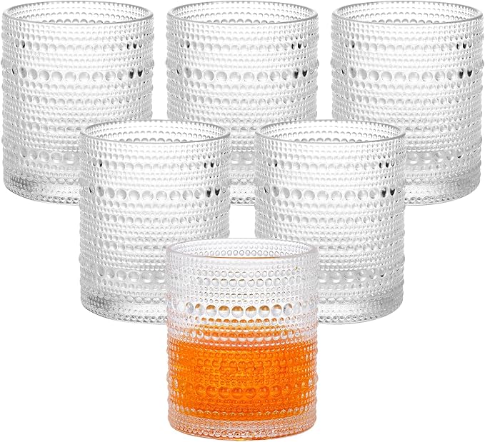 Moretoes Cocktail Glasses10 OZ Hobnail Drinking Glasses Set of 6 | Vintage by Moretoes