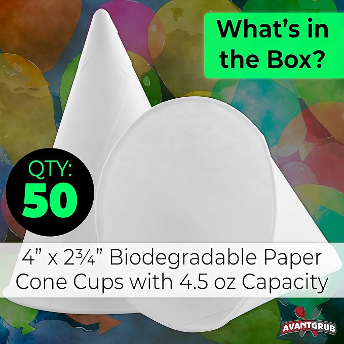 Eco-Friendly, Wax Free 4.5oz White Paper Cone Cups 50Pk. Small Dispenser Cup - Image 2