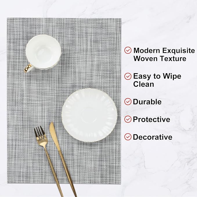 SHACOS Woven Vinyl Placemats Set of 4 Wipe Clean Reversible Table Mats Heat - Image 6