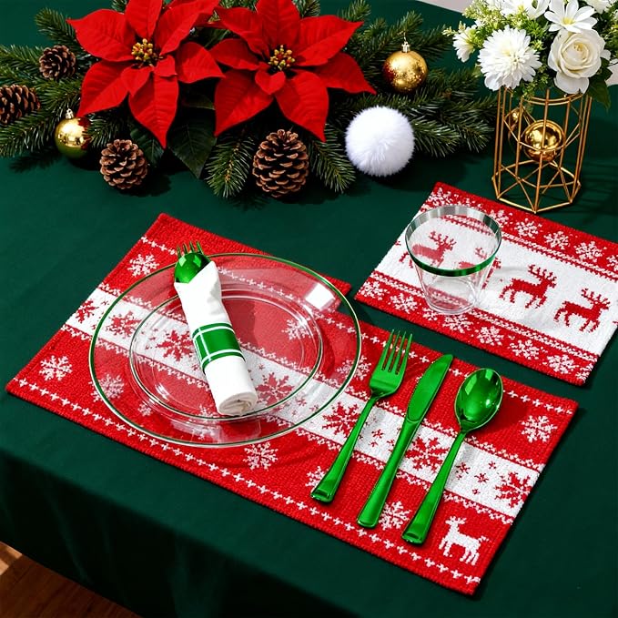 SUT 350 Pcs Green and Clear Plastic Dinnerware Set - Image 4