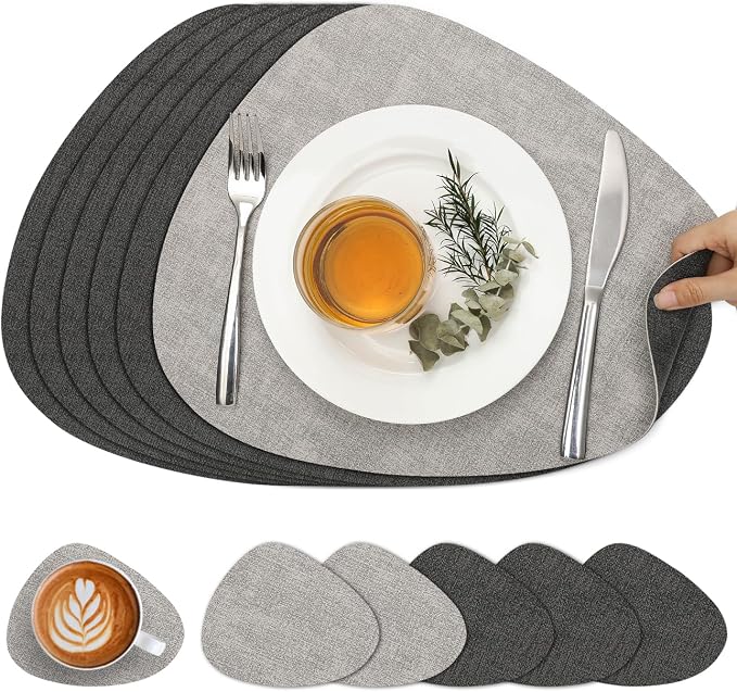 Faux Leather Placemats Set of 6, Dual Sided by Chitomars