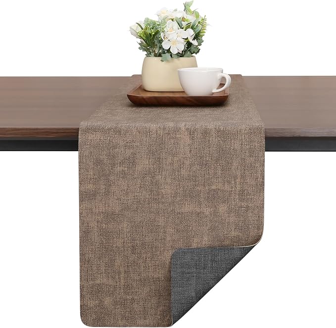 Table Runners 94 Inch Long, Dual-Sided Faux Leather Table Runner | Waterproof by Chitomars