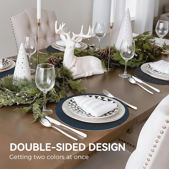NCUE 13" Faux Leather Round Placemats Set of 6, Reversible Dual-Color | - Image 6