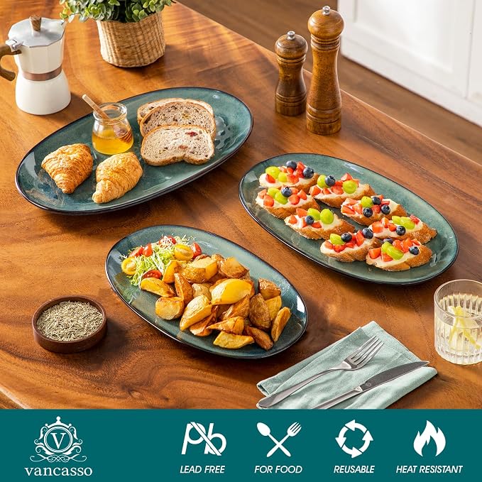 vancasso Ceramic Serving Platters Set of 3, Oval 16/14.7/13.5 Inch Stoneware - Image 3