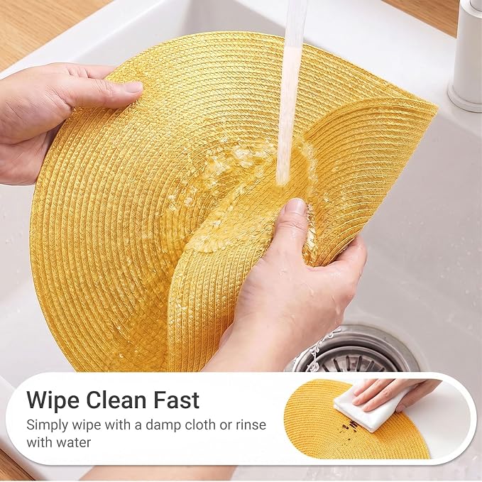 FunWheat Round Braided Placemats Set of 6 Table Mats - Image 4