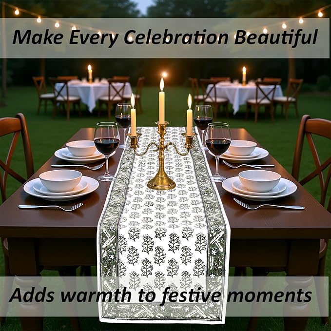 Evergreen Hand Block Print 100% Cotton Reusable Table Runner 16" X 90" Inches - Image 8